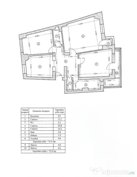 Diham, Basarabia, apartament 3 camere decomandat, 80 mp, 2 bai, bloc 1986